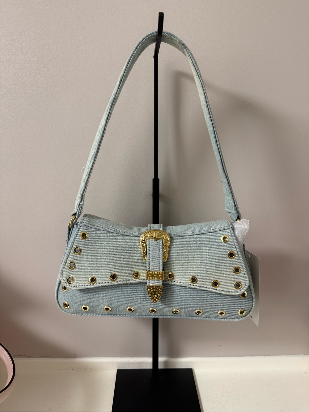 NWT Betsey Johnson Denim Shoulder Bag with Gold Buckle